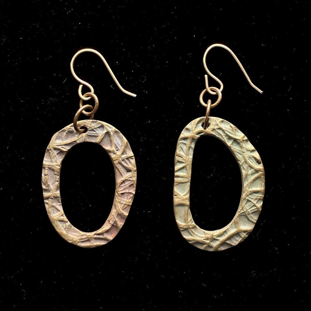 Jane Levy PMC Bronze Art Earrings Handmade Organic Textured Ring French Ear Wire